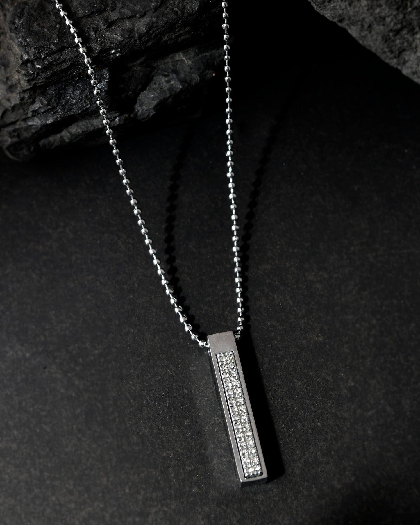 VOJ Silver Plated Men Chain With Rectangular Shaped AD Stone Studded Pendent | Swadesiicart