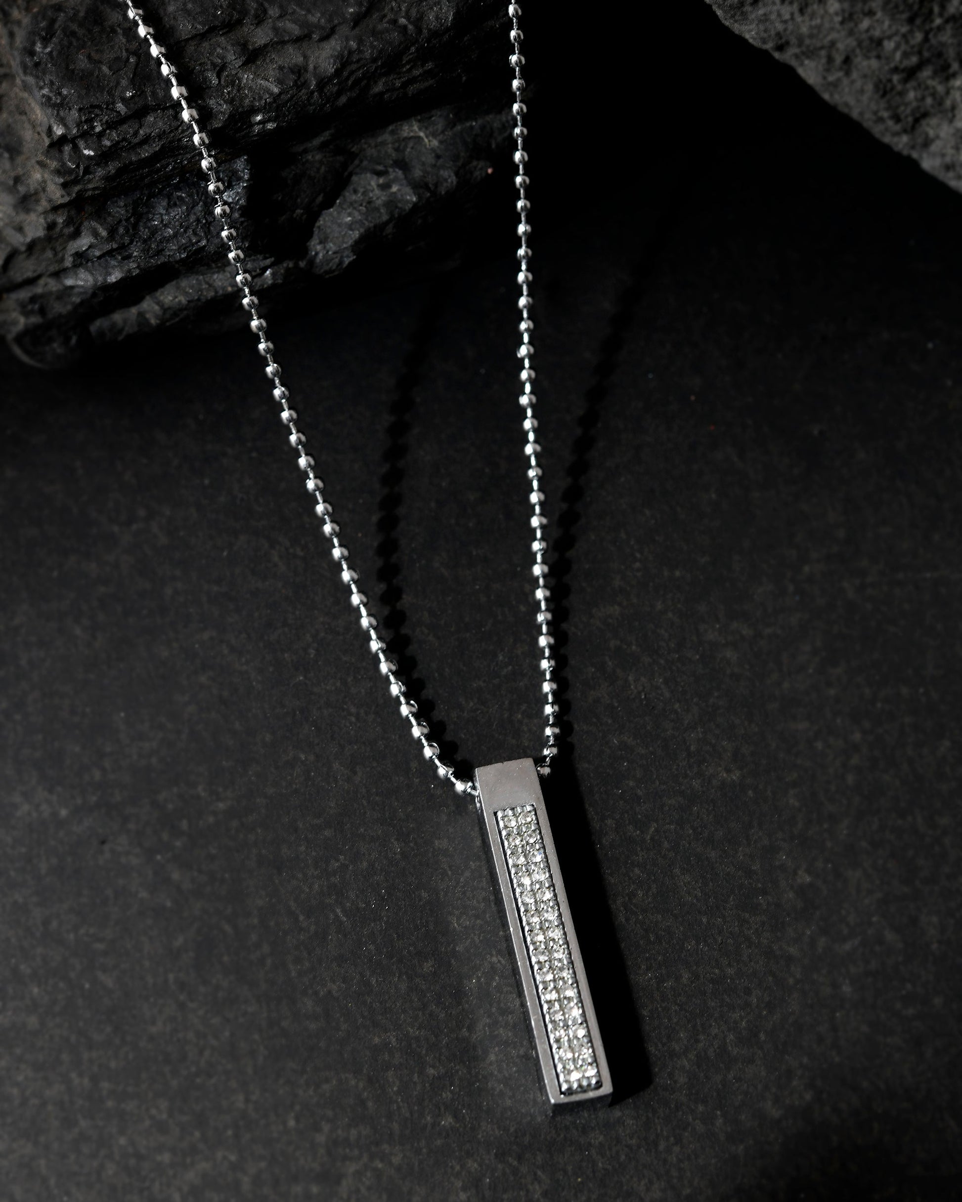 VOJ Silver Plated Men Chain With Rectangular Shaped AD Stone Studded Pendent | Swadesiicart
