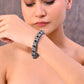 VOJ Rhodium Plated Black Stone Studded Kada Bracelet - Swadesiicart