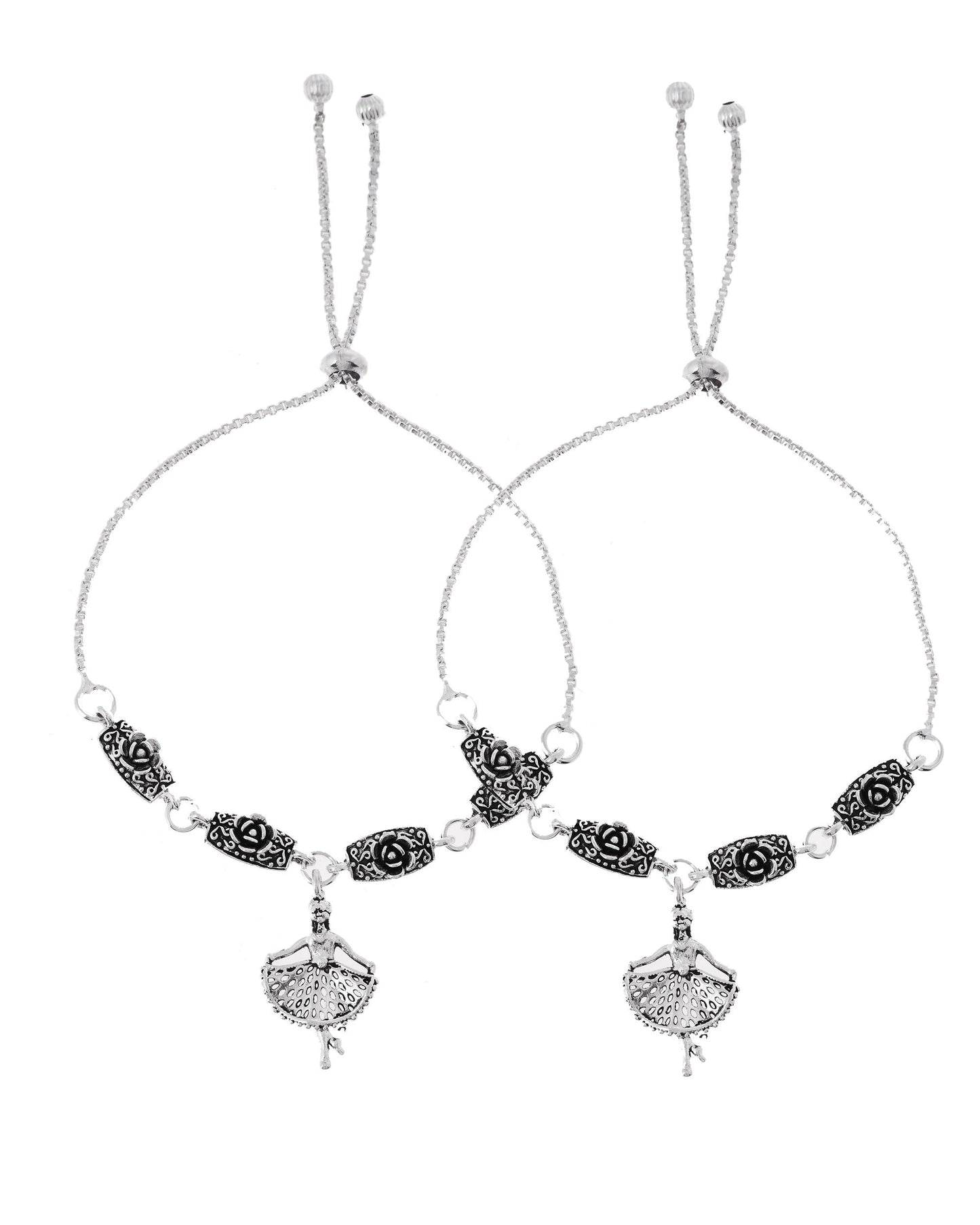VOJ Set of 2 Silver Plated Dancing Girl Anklet - Swadesiicart