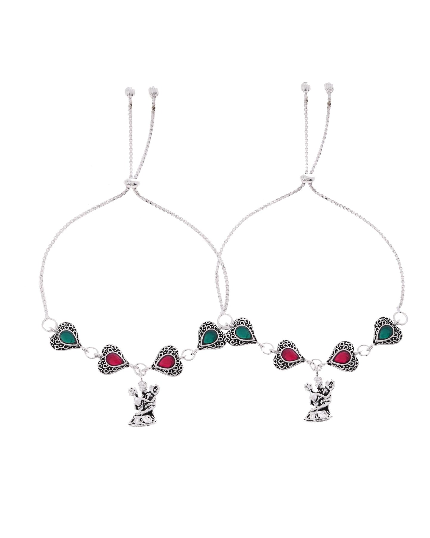 VOJ Set of 2 Silver Plated Dancing Couple Anklet - Swadesiicart