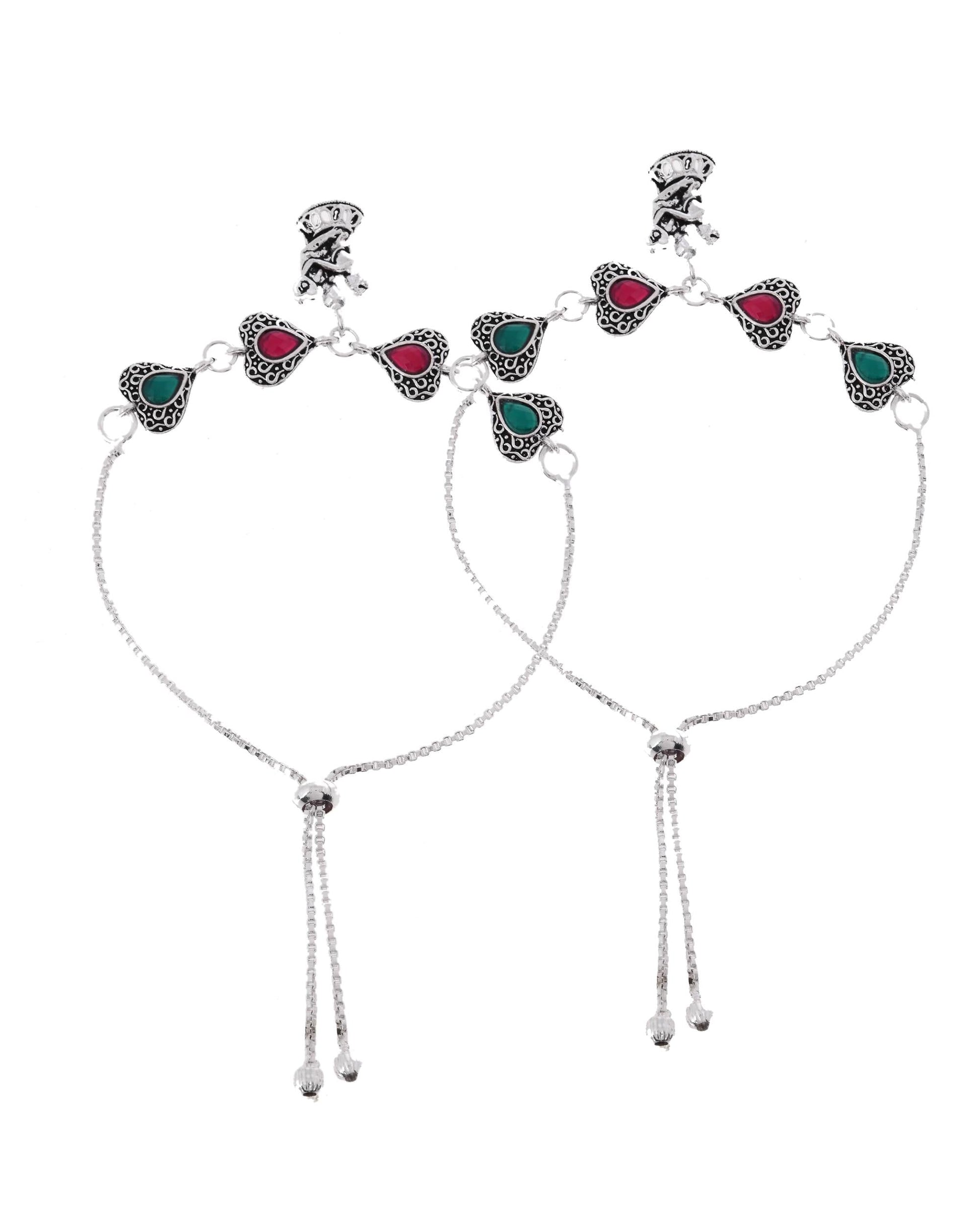 VOJ Set of 2 Silver Plated Dancing Couple Anklet - Swadesiicart