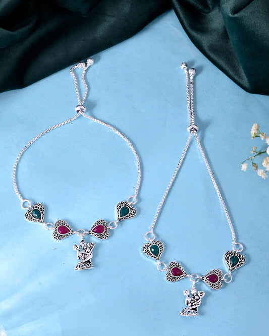 VOJ Set of 2 Silver Plated Dancing Couple Anklet - Swadesiicart