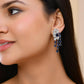VOJ Silver Plated Ad And Blue Stone Studded Multi Layer Drop Earrings - Swadesiicart