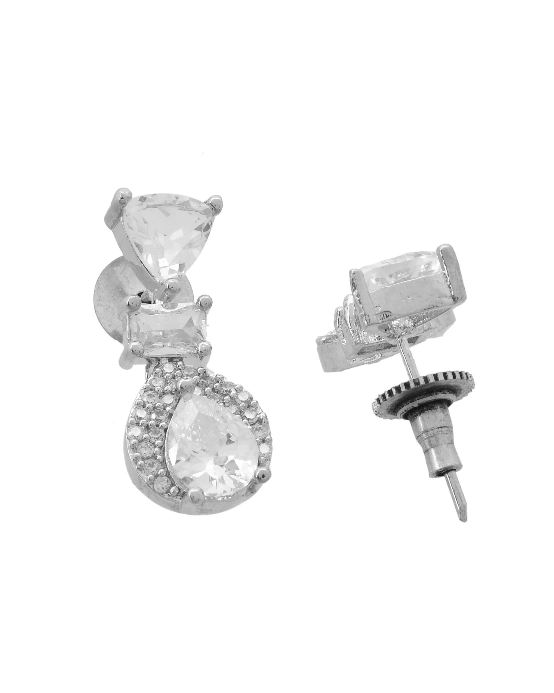 VOJ Silver Plated Ad Stone Studded Drop Earrings - Swadesiicart