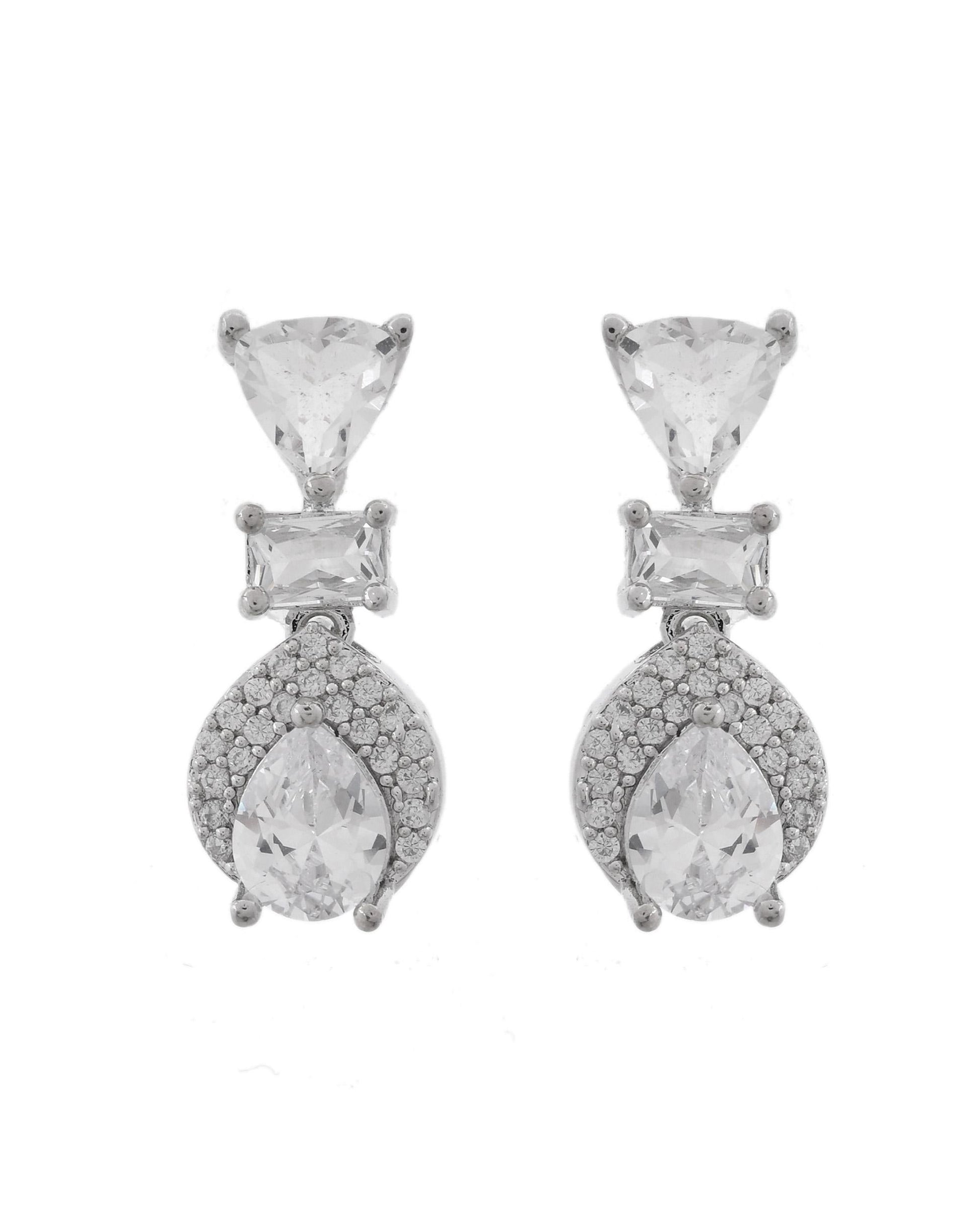 VOJ Silver Plated Ad Stone Studded Drop Earrings - Swadesiicart