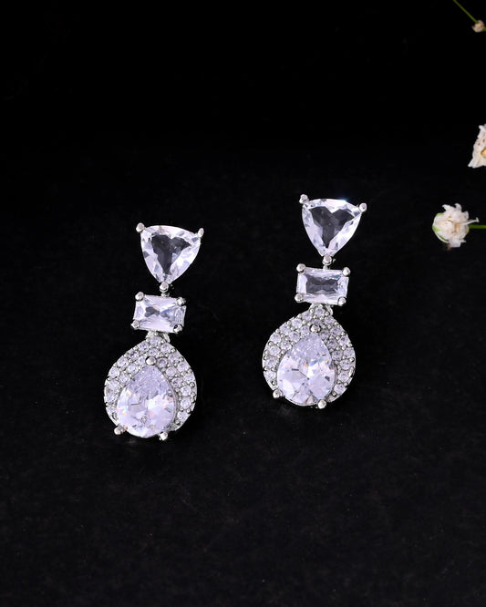 VOJ Silver Plated Ad Stone Studded Drop Earrings - Swadesiicart