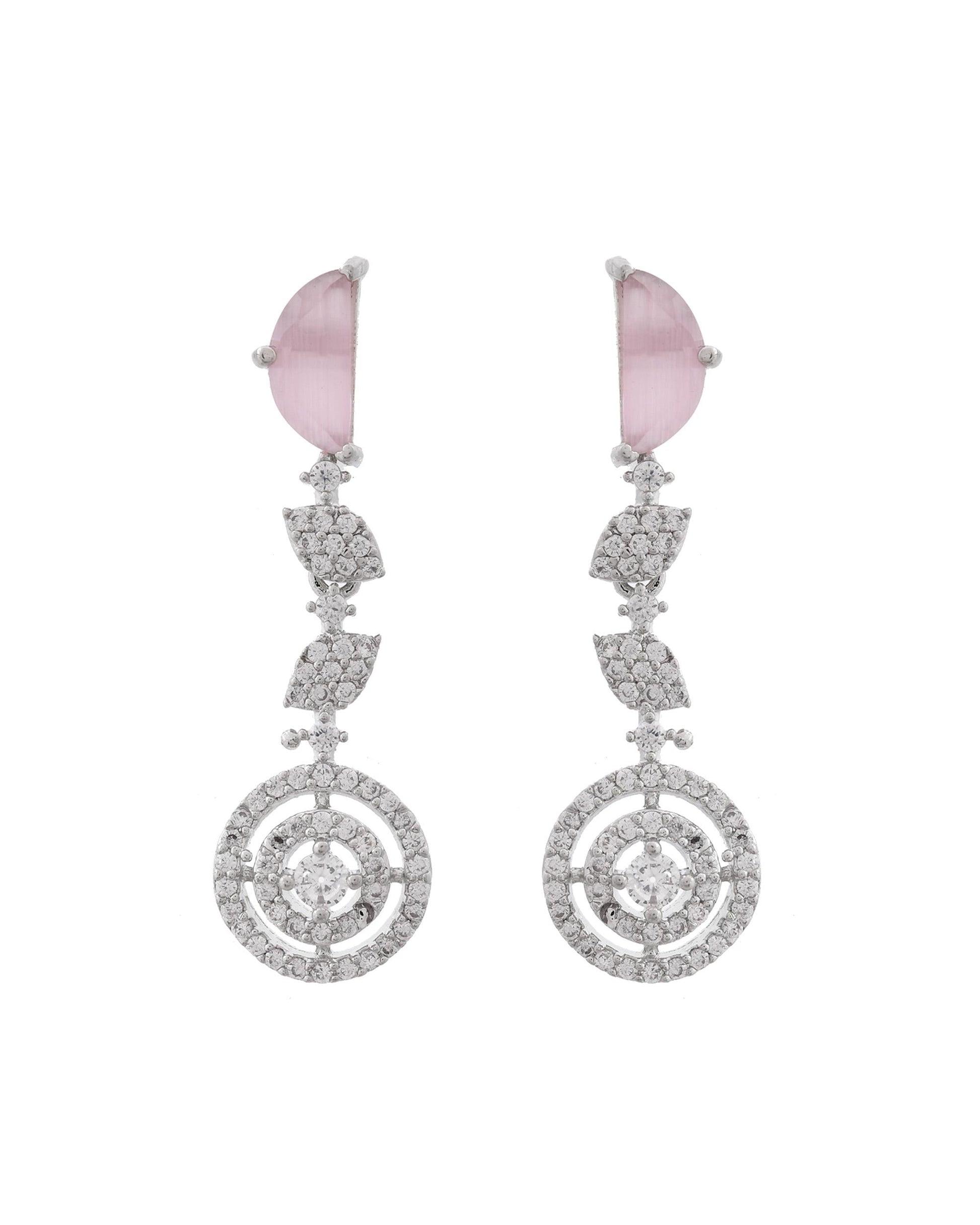 VOJ Silver Plated Pink And Ad Stone Studded Drop Earrings - Swadesiicart