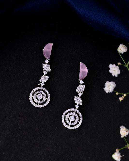 VOJ Silver Plated Pink And Ad Stone Studded Drop Earrings - Swadesiicart