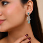 VOJ Silver Plated Mint Green Ad Stone Studded Dome Shaped Earrings - Swadesiicart
