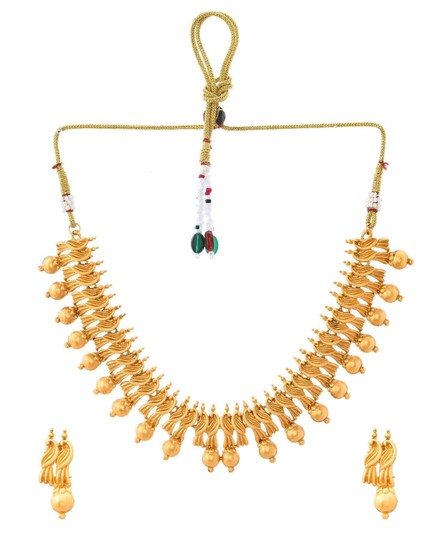 VOJ Gold-Polished Designer Necklace With Earrings Set - Swadesiicart