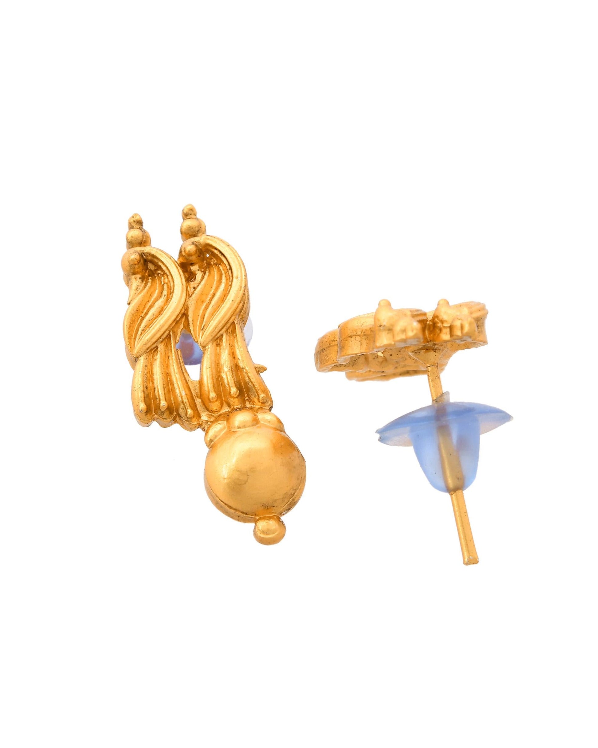 VOJ Gold-Polished Designer Necklace With Earrings Set - Swadesiicart