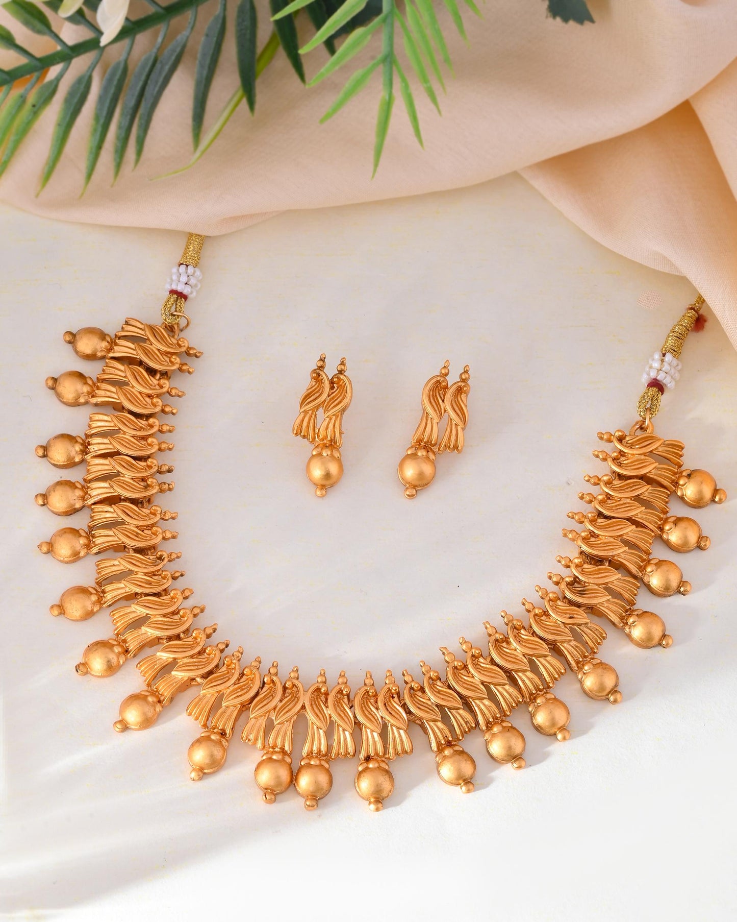 VOJ Gold-Polished Designer Necklace With Earrings Set - Swadesiicart
