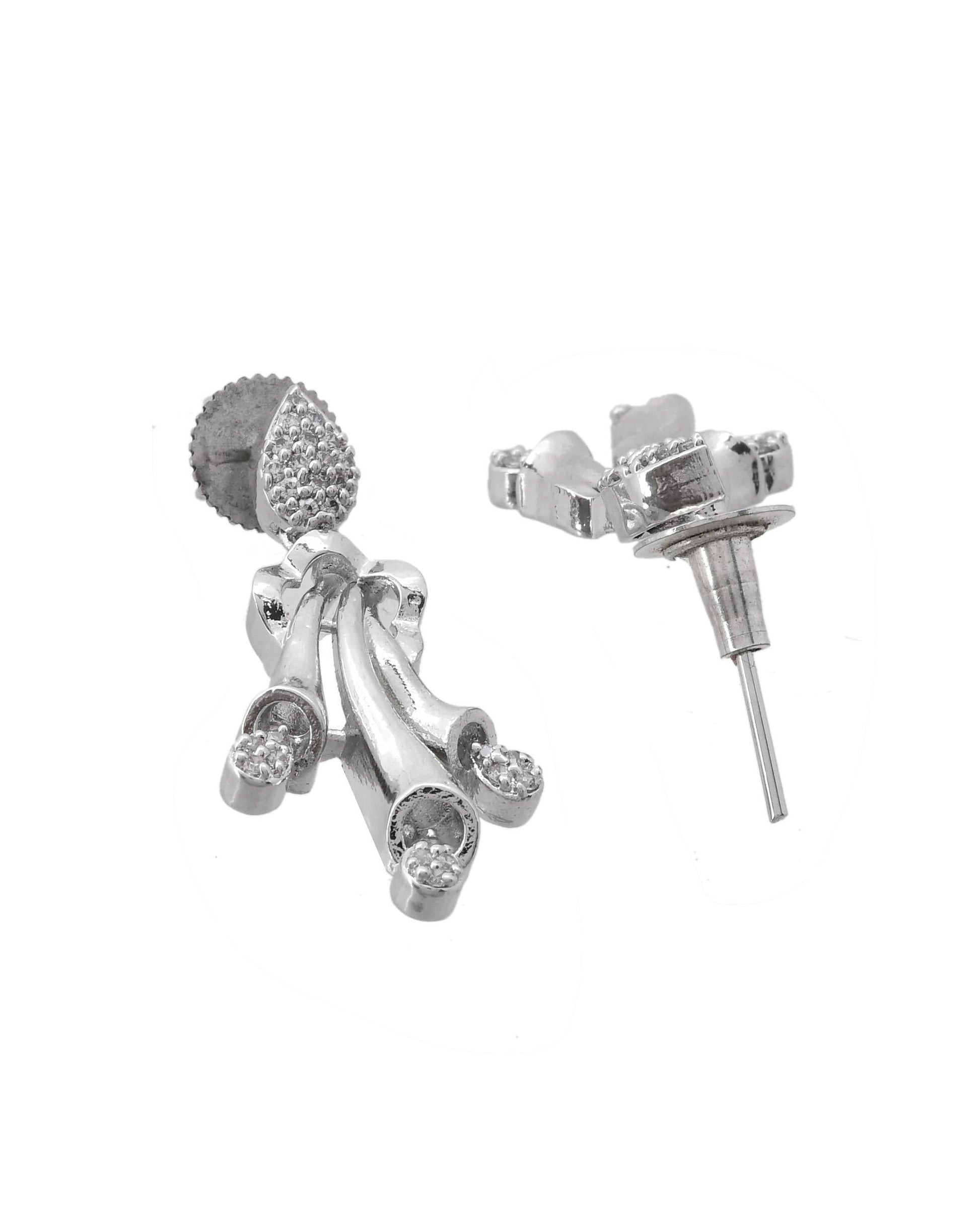 VOJ Silver Plated Ad Stone Studded Designer Necklace With Earrings Set - Swadesiicart