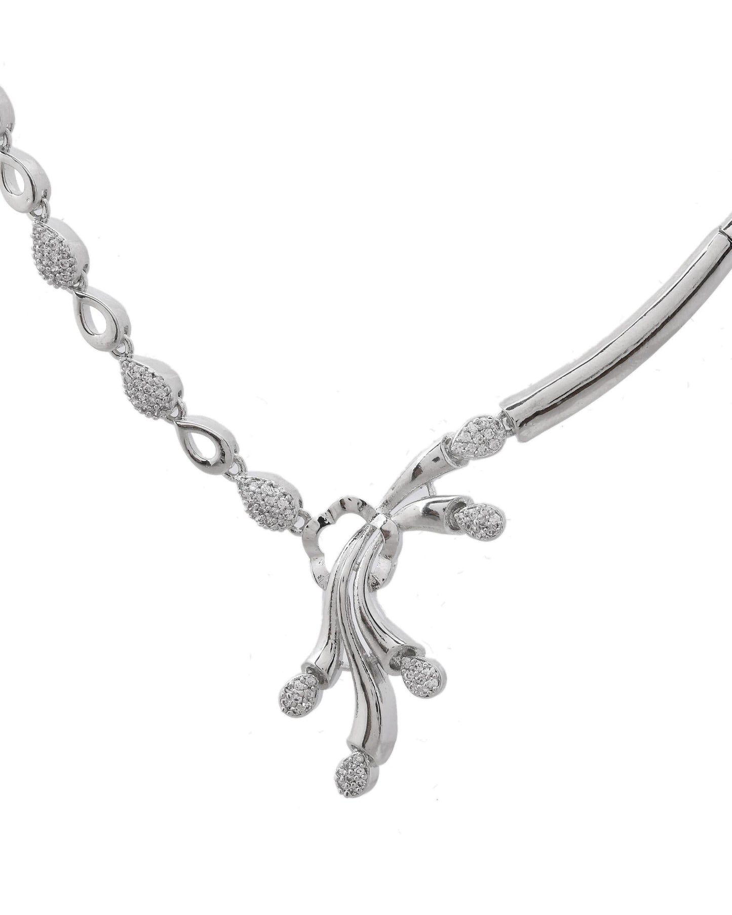 VOJ Silver Plated Ad Stone Studded Designer Necklace With Earrings Set - Swadesiicart