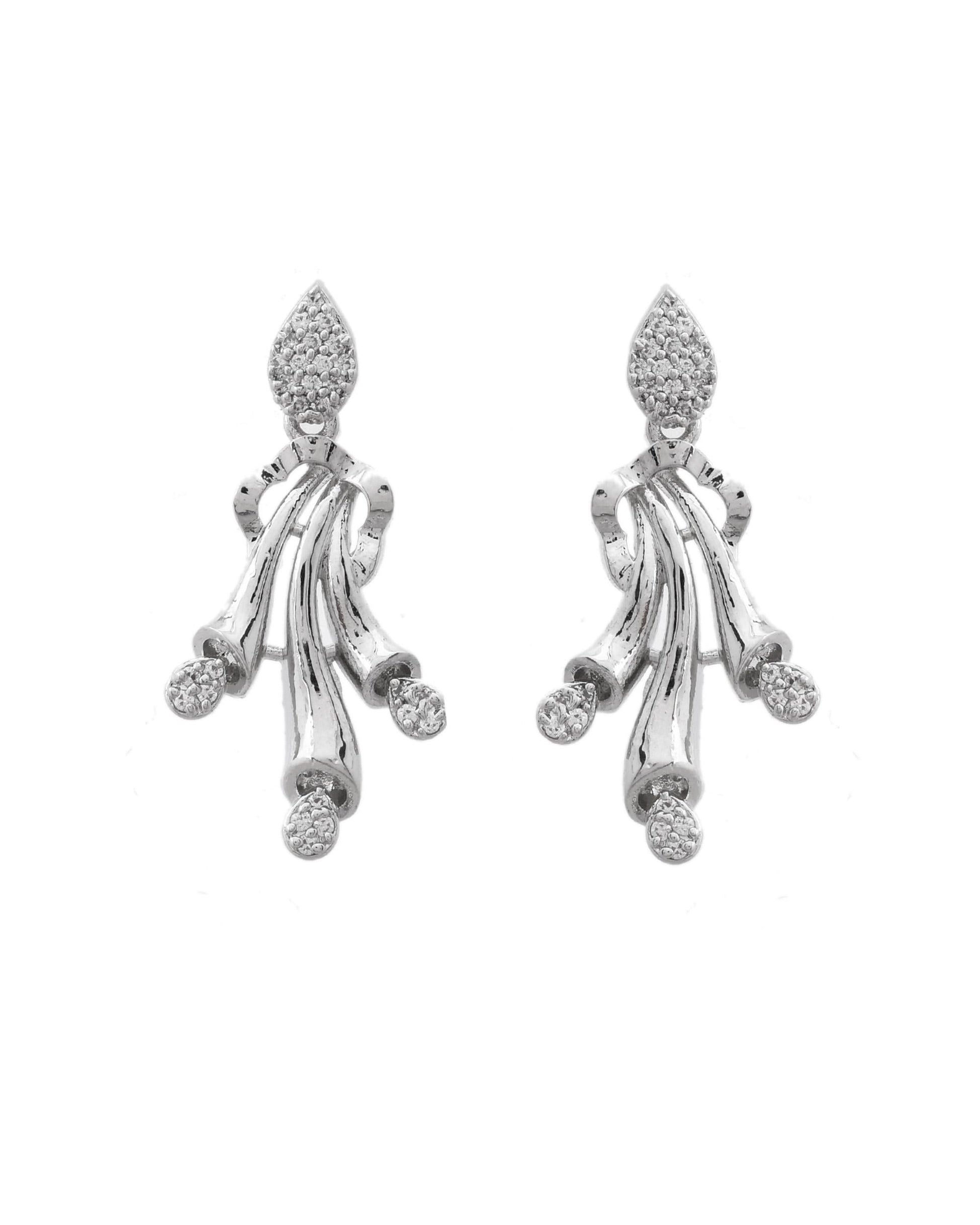 VOJ Silver Plated Ad Stone Studded Designer Necklace With Earrings Set - Swadesiicart
