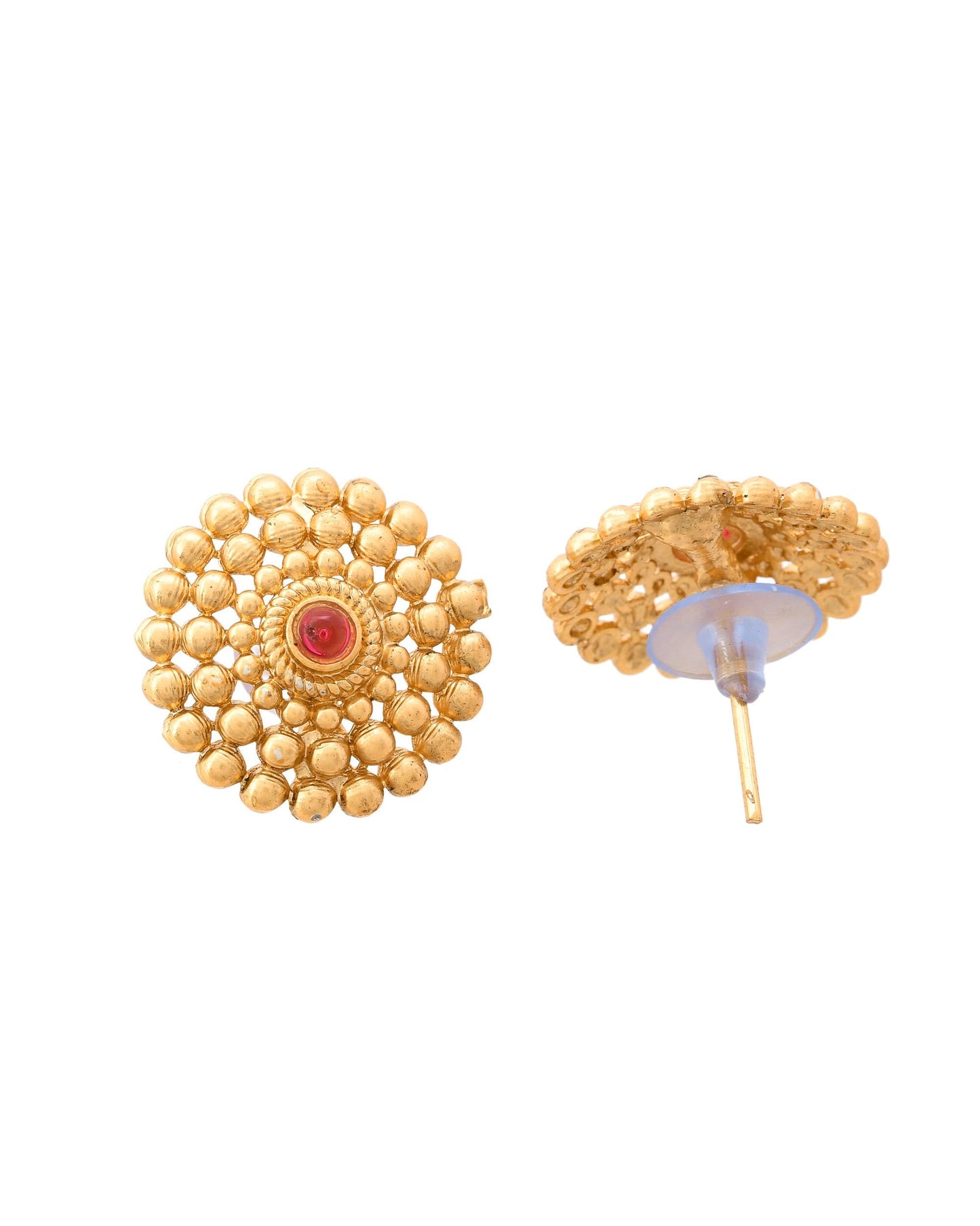 VOJ Gold-Polished Circular Designed Necklace With Earrings Set - Swadesiicart