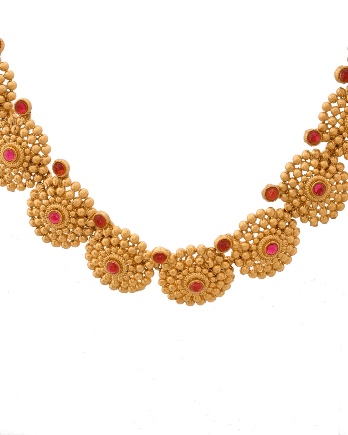 VOJ Gold-Polished Circular Designed Necklace With Earrings Set - Swadesiicart
