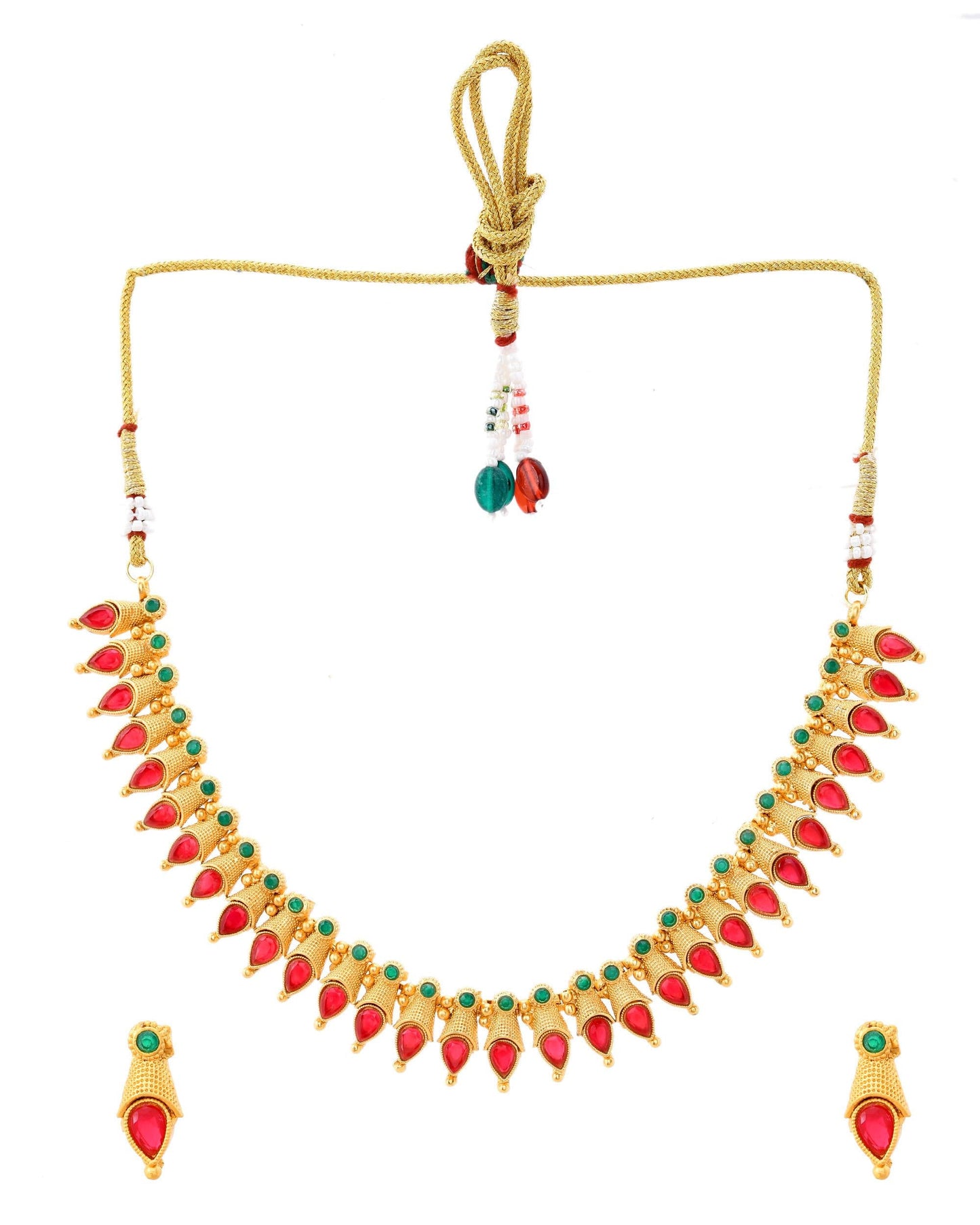 VOJ Gold-Polished Teardrop Shaped Designed Necklace With Earrings Set - Swadesiicart
