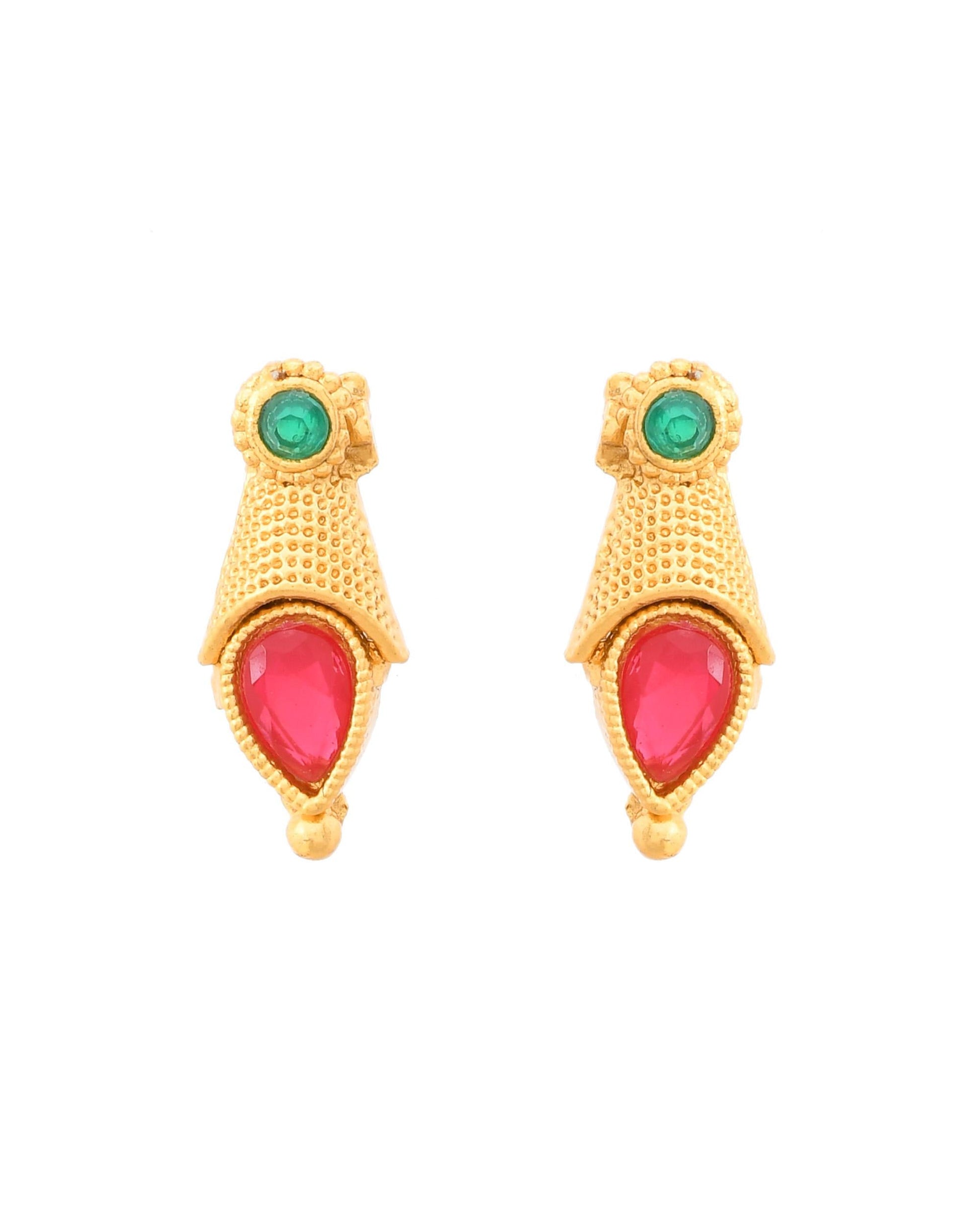 VOJ Gold-Polished Teardrop Shaped Designed Necklace With Earrings Set - Swadesiicart