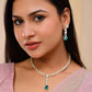 VOJ Silver Plated Green Stone Studded Necklace And Earrings Set - Swadesiicart