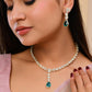 VOJ Silver Plated Green Stone Studded Necklace And Earrings Set - Swadesiicart