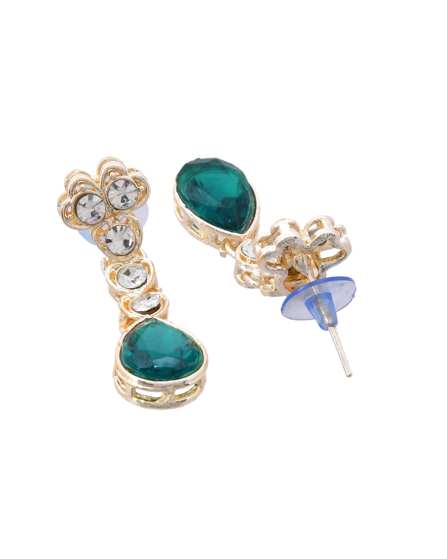 VOJ Silver Plated Green Stone Studded Necklace And Earrings Set - Swadesiicart