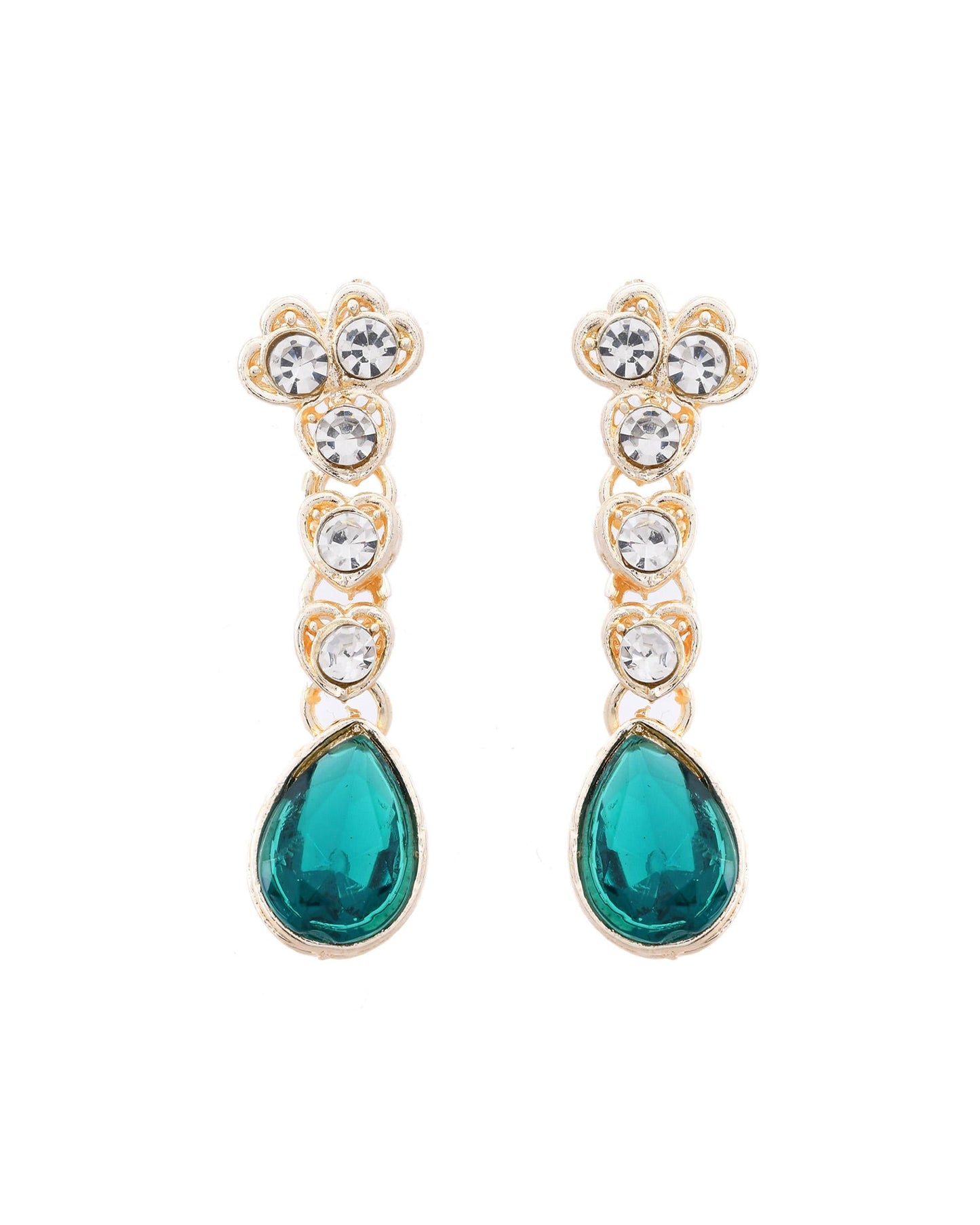 VOJ Silver Plated Green Stone Studded Necklace And Earrings Set - Swadesiicart