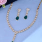 VOJ Silver Plated Green Stone Studded Necklace And Earrings Set - Swadesiicart