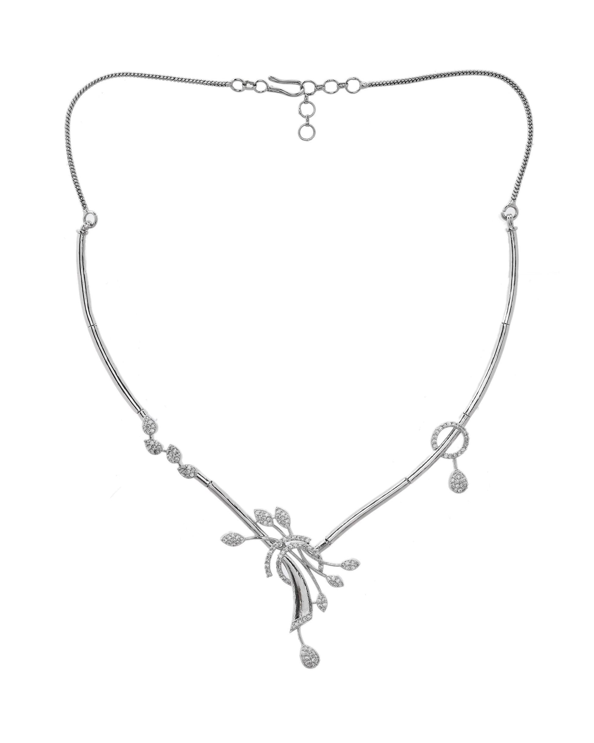 VOJ Silver Toned Stylish Ad- Studded Jewellery Set - Swadesiicart