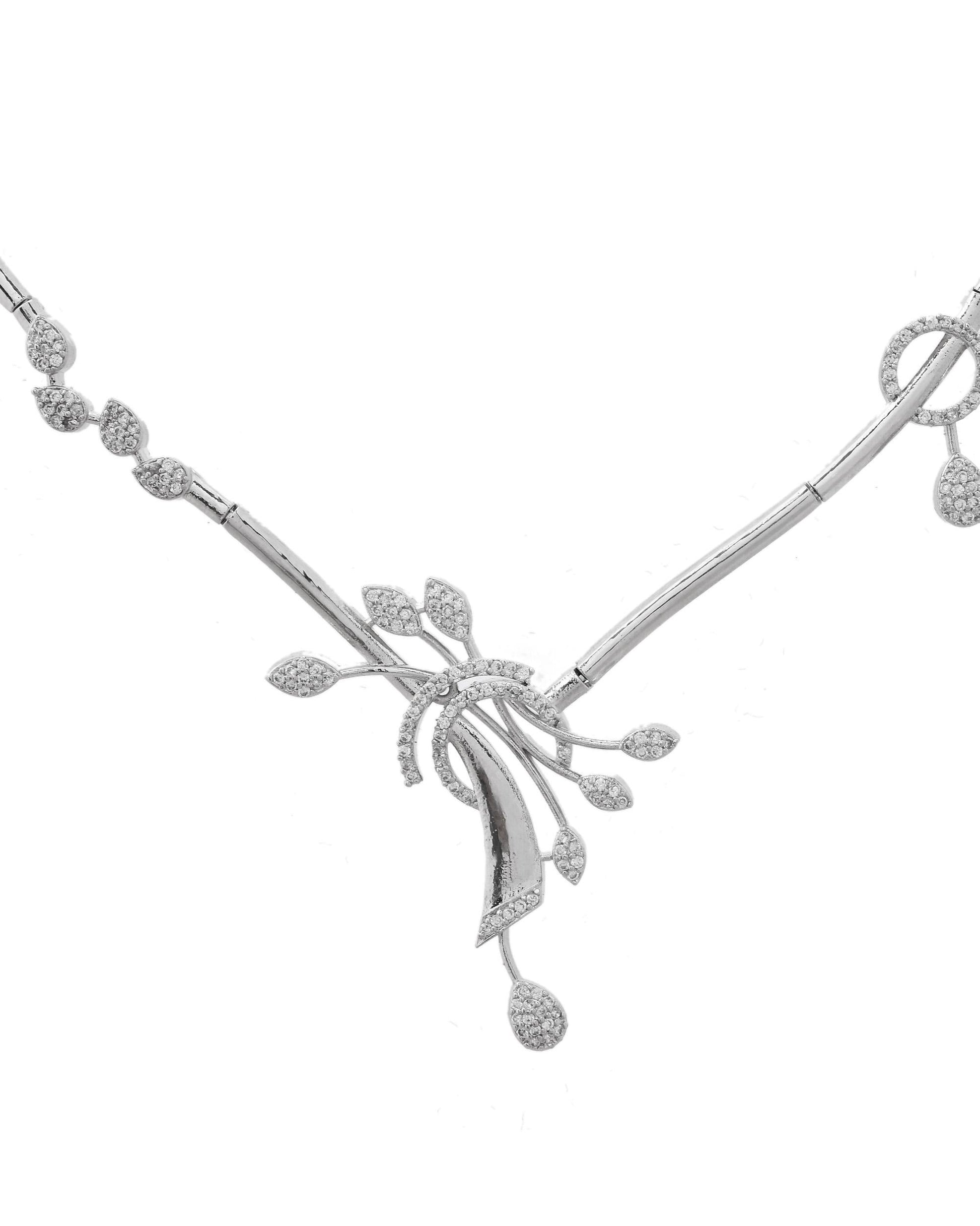 VOJ Silver Toned Stylish Ad- Studded Jewellery Set - Swadesiicart