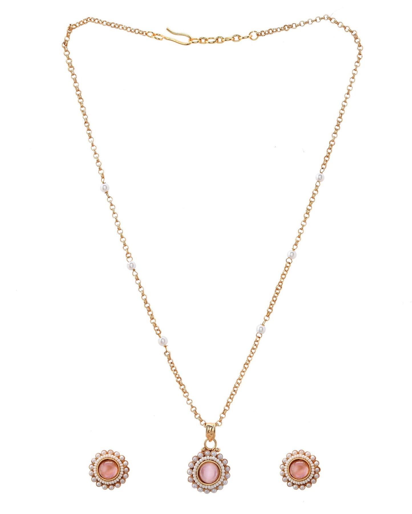 VOJ Gold-Polished Pink Stone Studded Chain Set - Swadesiicart