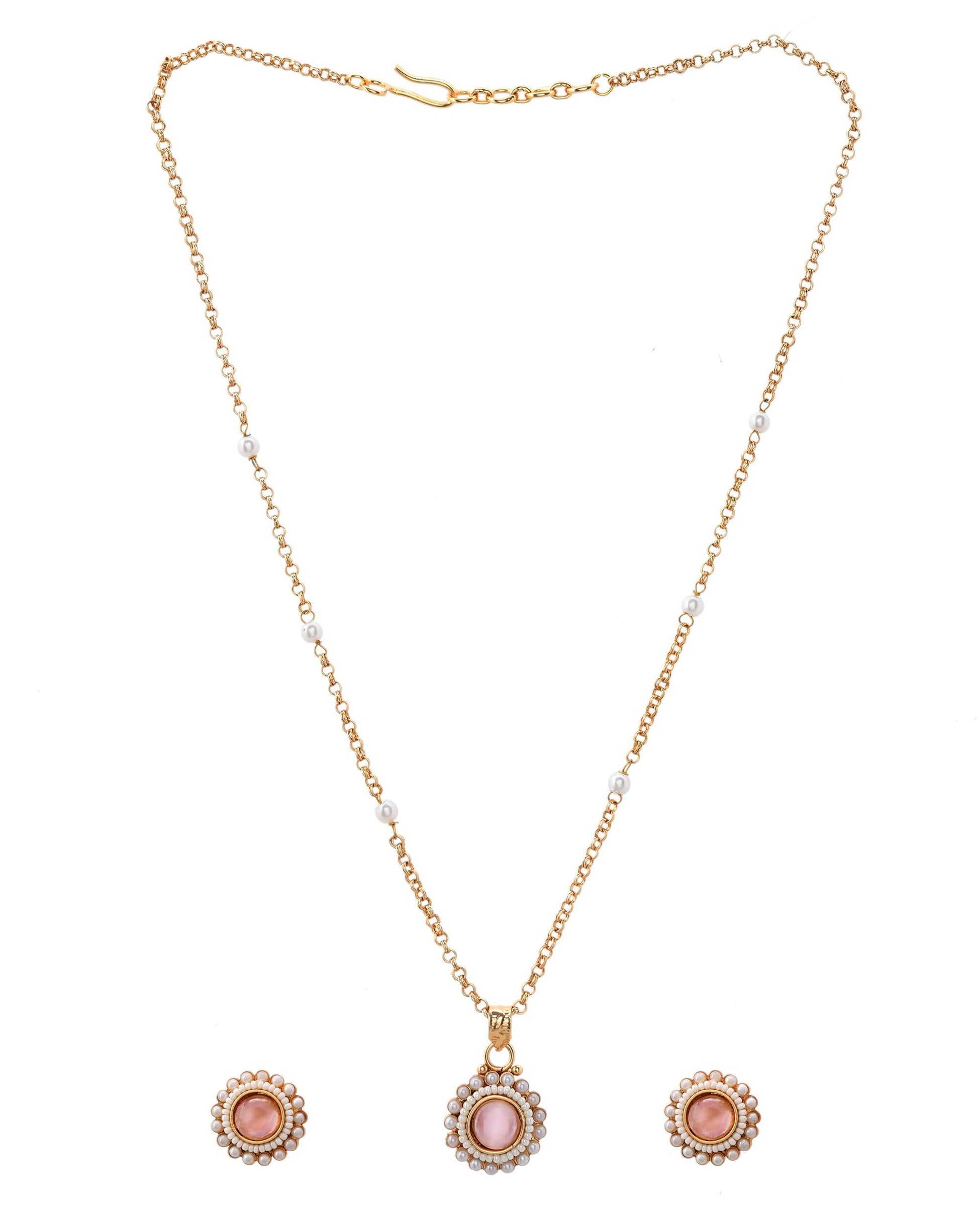VOJ Gold-Polished Pink Stone Studded Chain Set - Swadesiicart