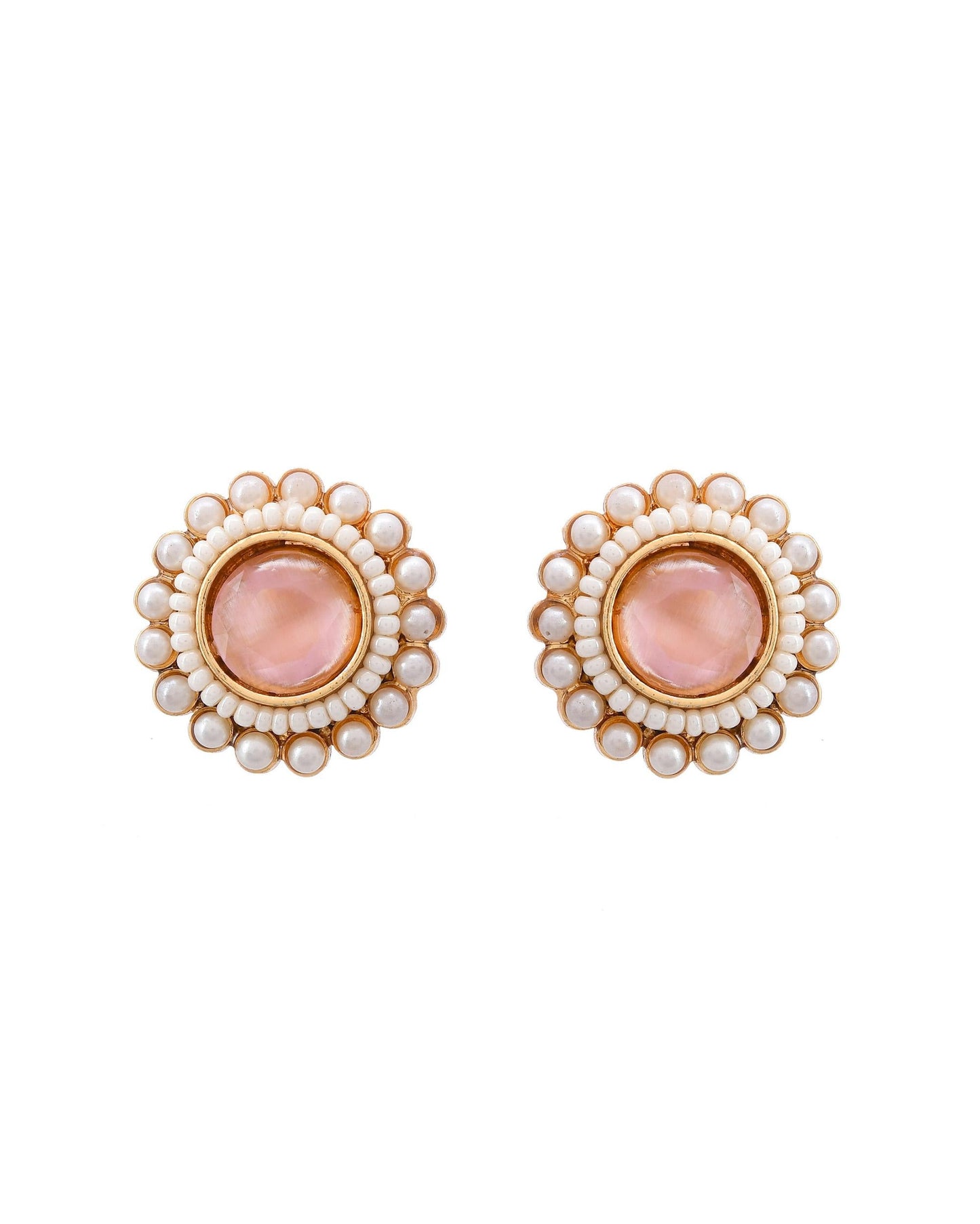 VOJ Gold-Polished Pink Stone Studded Chain Set - Swadesiicart