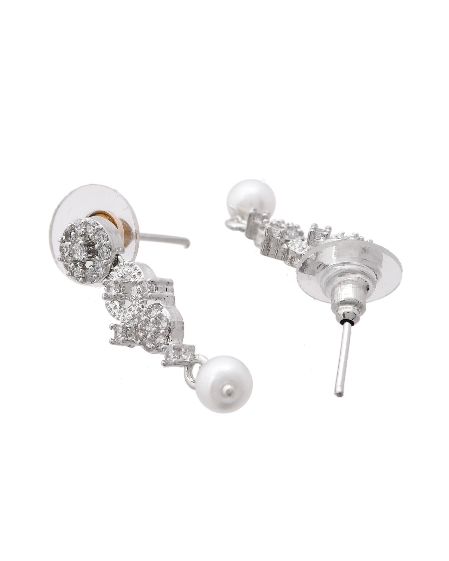 VOJ Silver Plated Ad Stone Studded Geometrical Shaped Necklace And Earrings Set - Swadesiicart