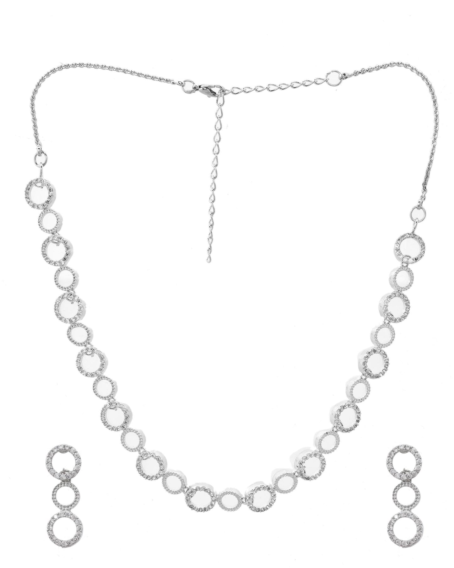 VOJ Silver Plated Ad Stone Studded Round Shaped Necklace And Earrings Set - Swadesiicart