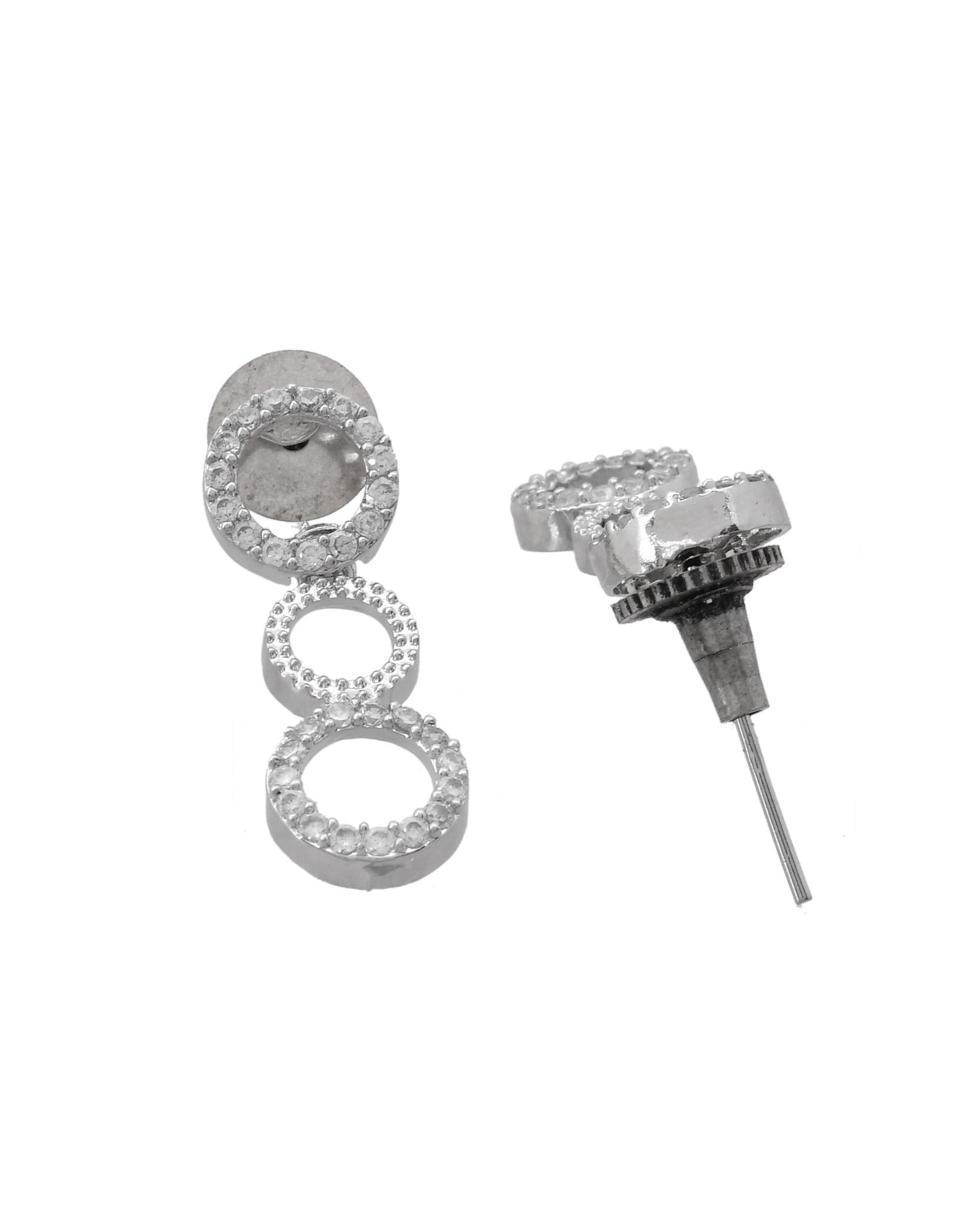 VOJ Silver Plated Ad Stone Studded Round Shaped Necklace And Earrings Set - Swadesiicart