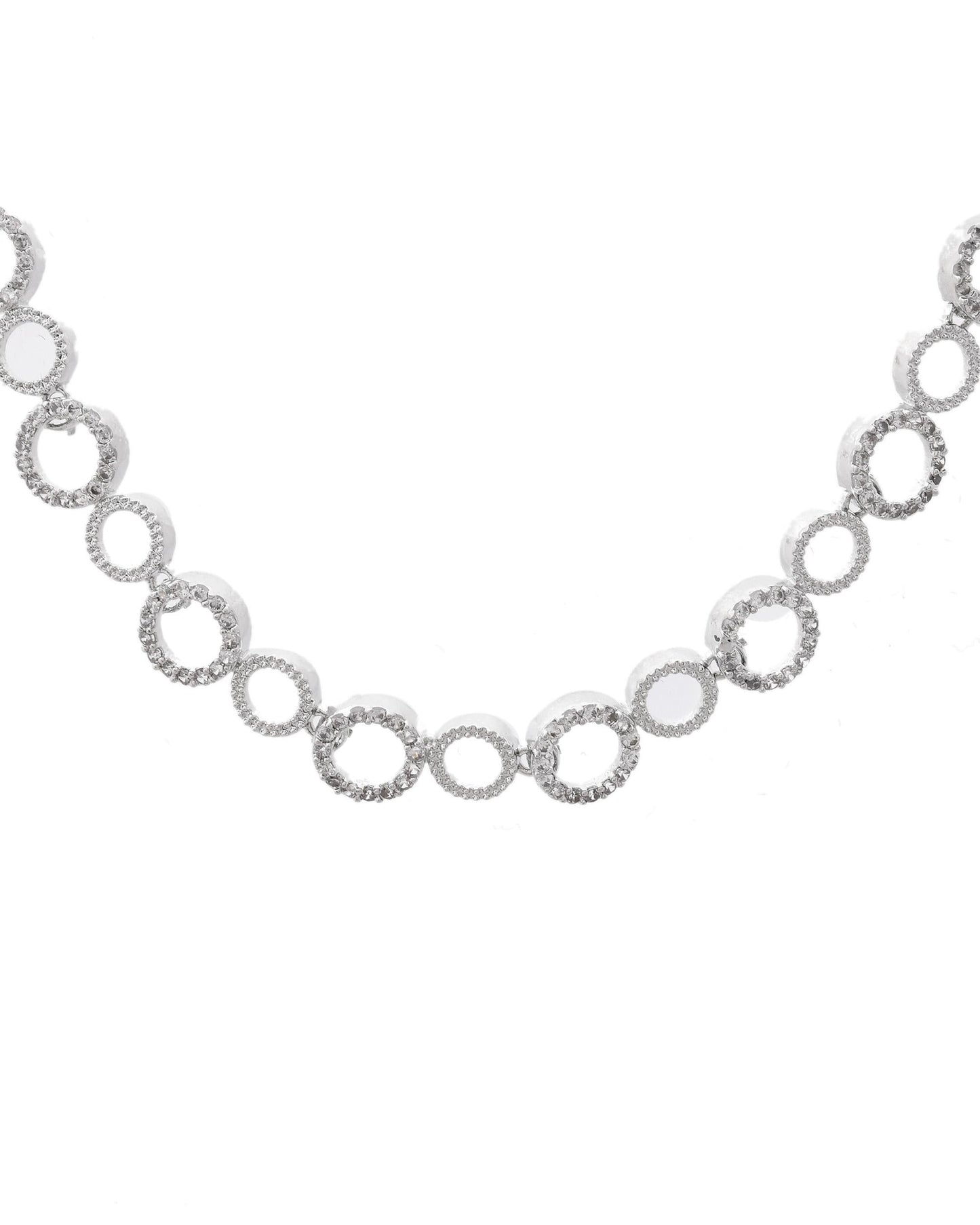 VOJ Silver Plated Ad Stone Studded Round Shaped Necklace And Earrings Set - Swadesiicart