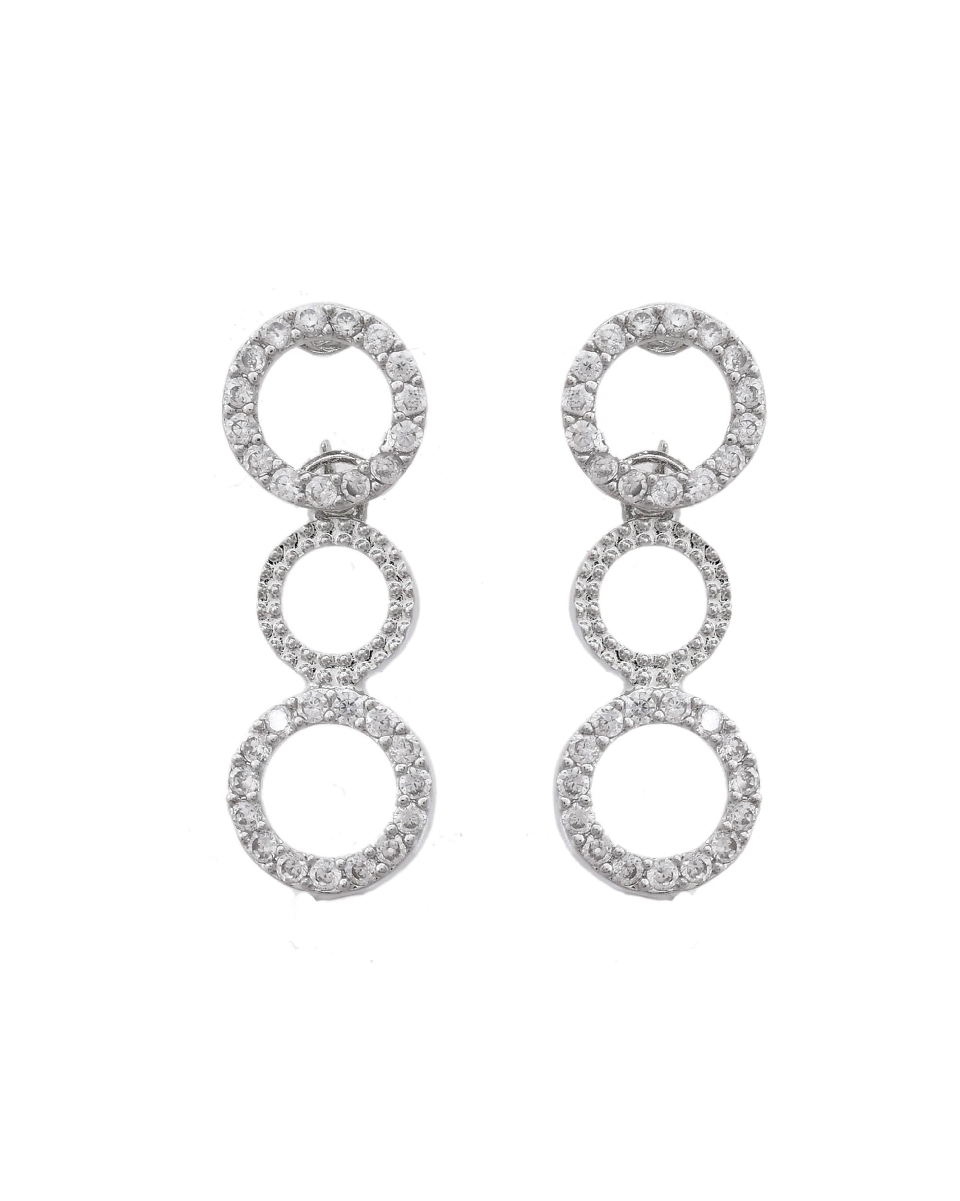 VOJ Silver Plated Ad Stone Studded Round Shaped Necklace And Earrings Set - Swadesiicart