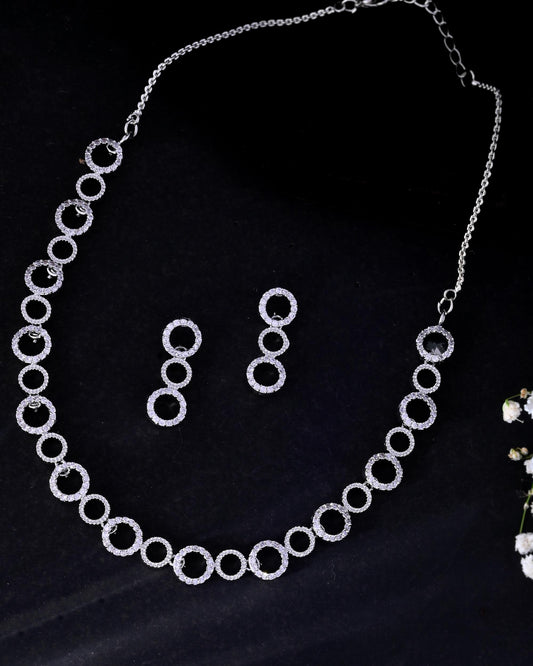 VOJ Silver Plated Ad Stone Studded Round Shaped Necklace And Earrings Set - Swadesiicart