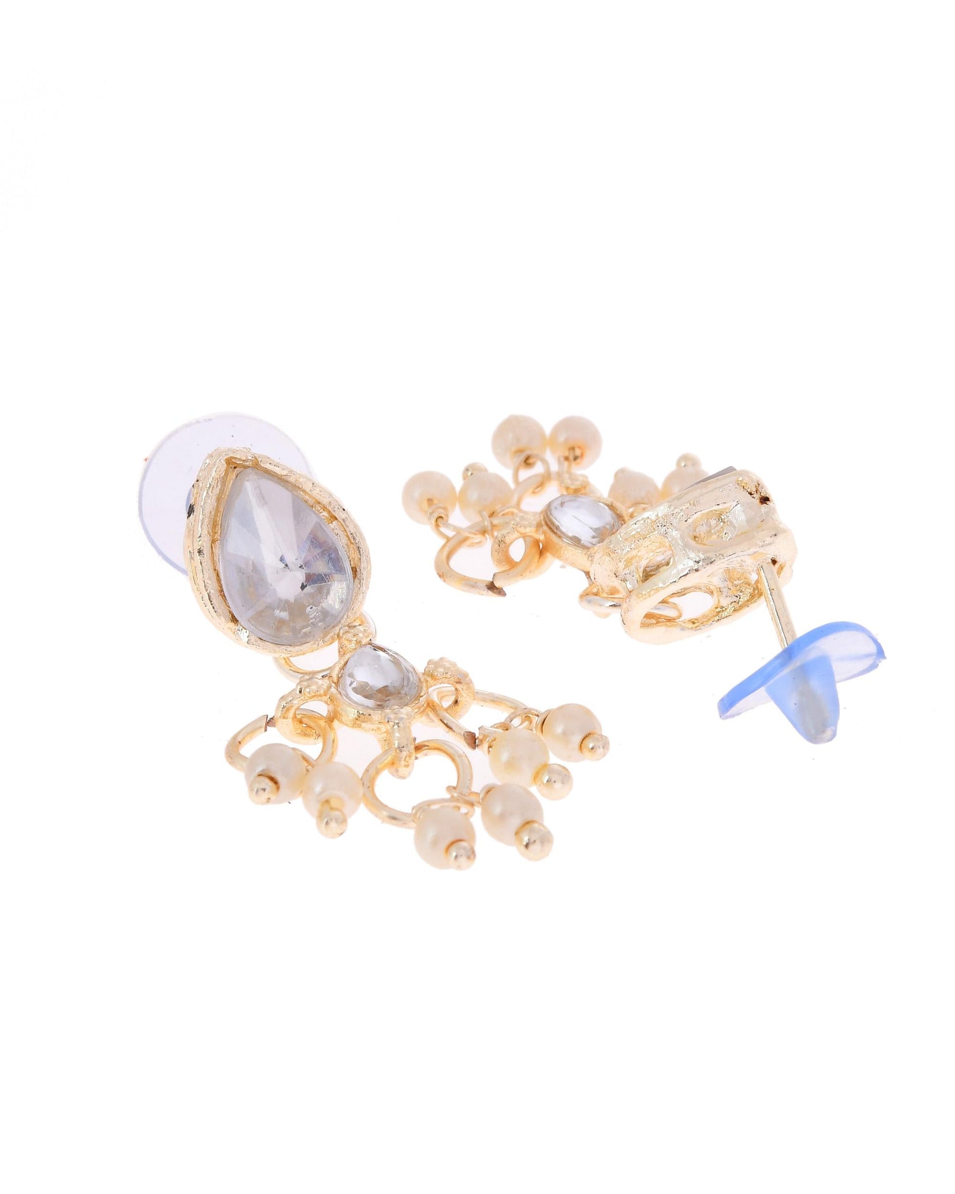 VOJ Gold-Polished Multi Layered Pearl Choker With Earrings Set | Swadesiicart