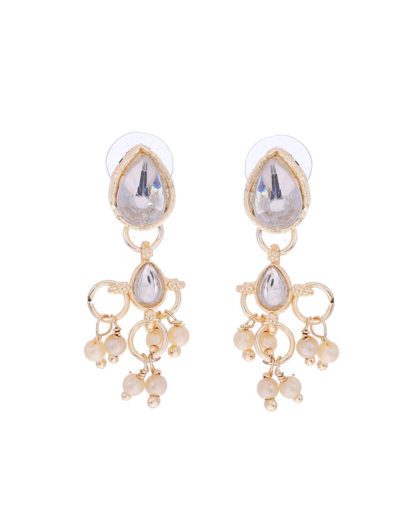 VOJ Gold-Polished Multi Layered Pearl Choker With Earrings Set | Swadesiicart