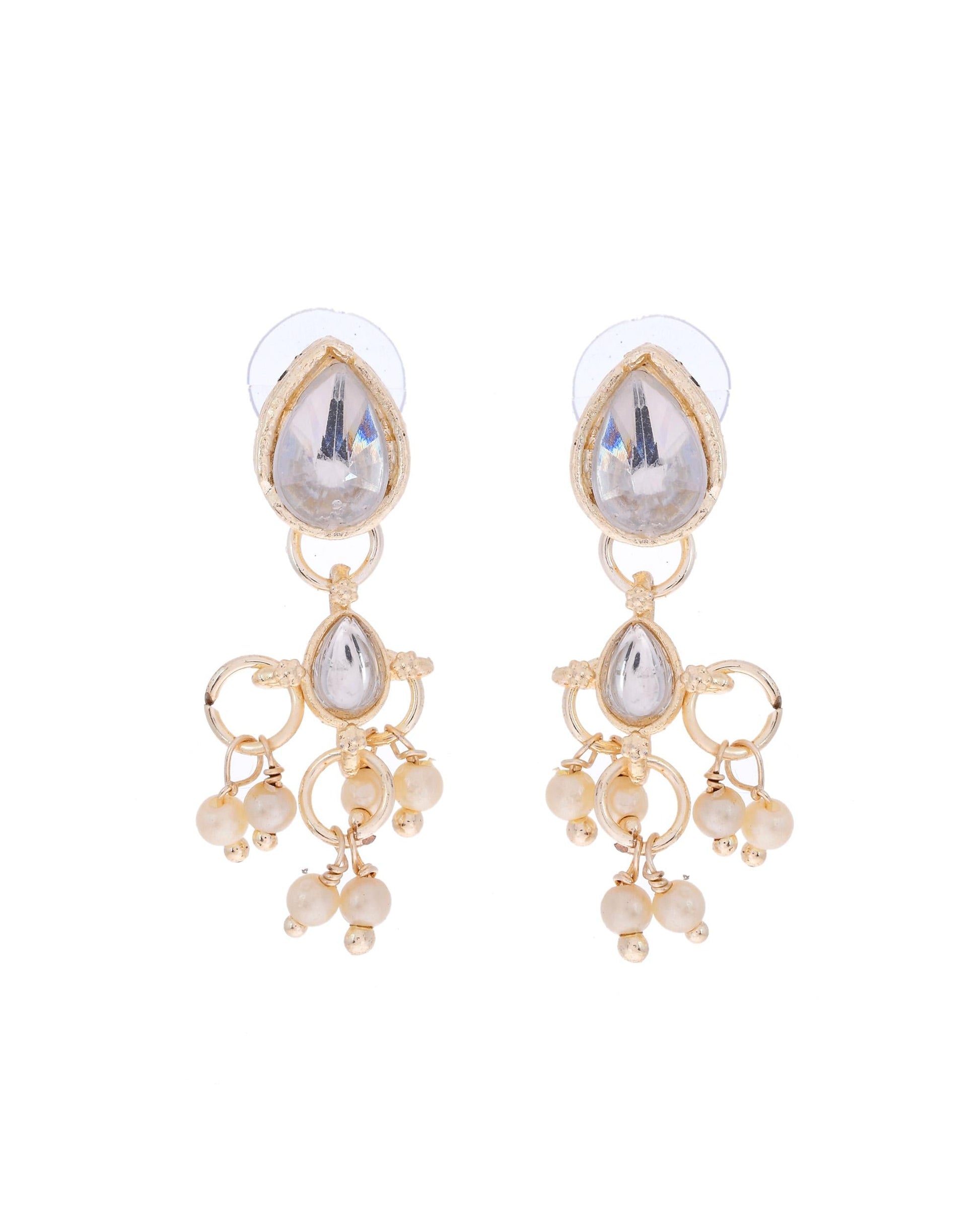 VOJ Gold-Polished Multi Layered Pearl Choker With Earrings Set | Swadesiicart