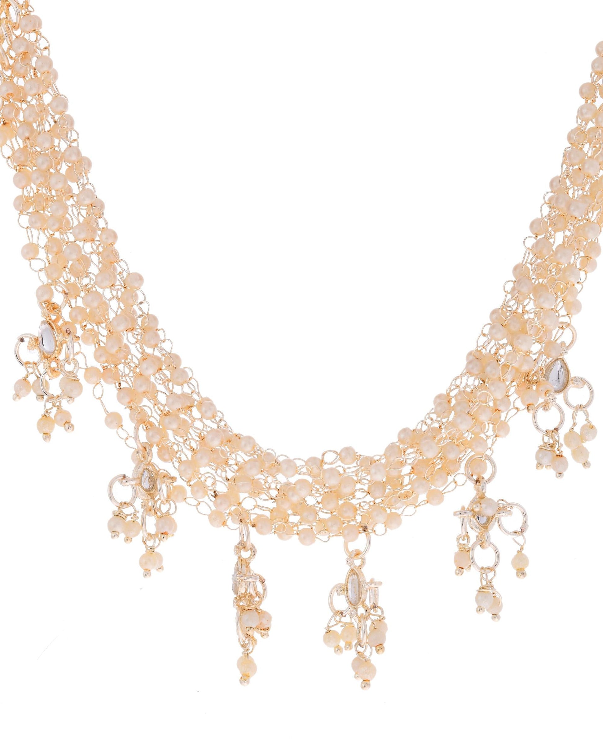 VOJ Gold-Polished Multi Layered Pearl Choker With Earrings Set | Swadesiicart