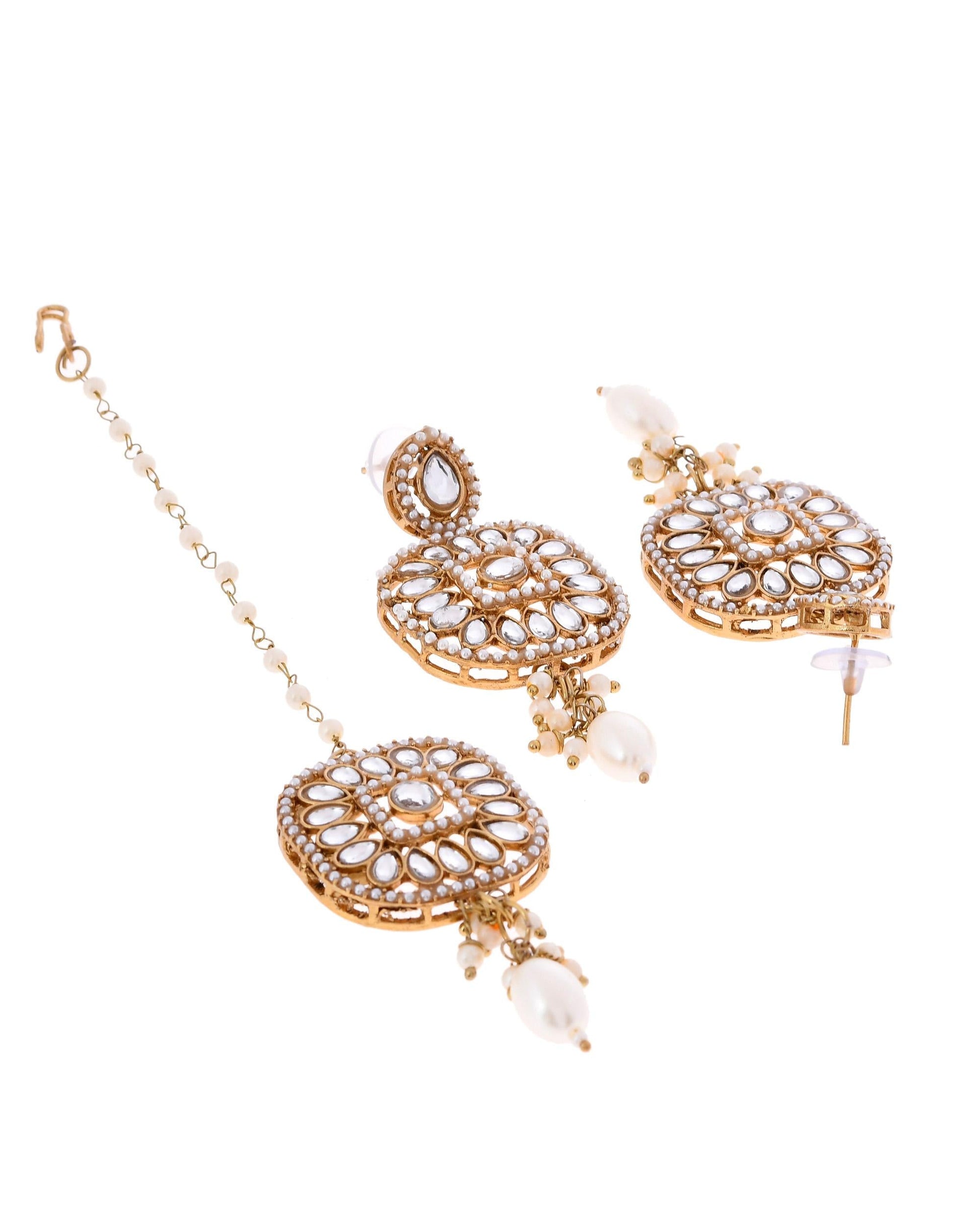VOJ Gold-Polished Kundan Stone Studded Long Jewellery Set - Swadesiicart