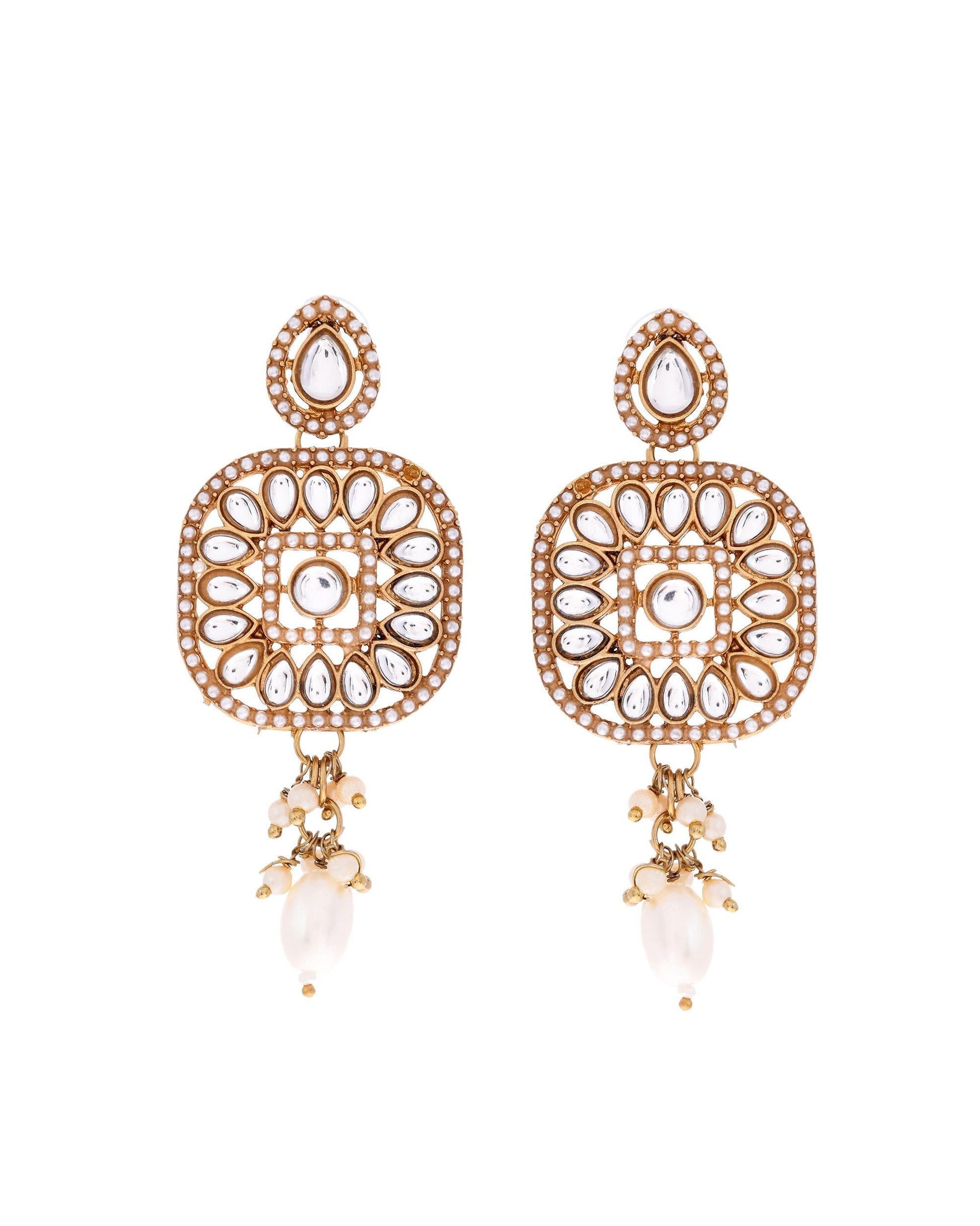 VOJ Gold-Polished Kundan Stone Studded Long Jewellery Set - Swadesiicart