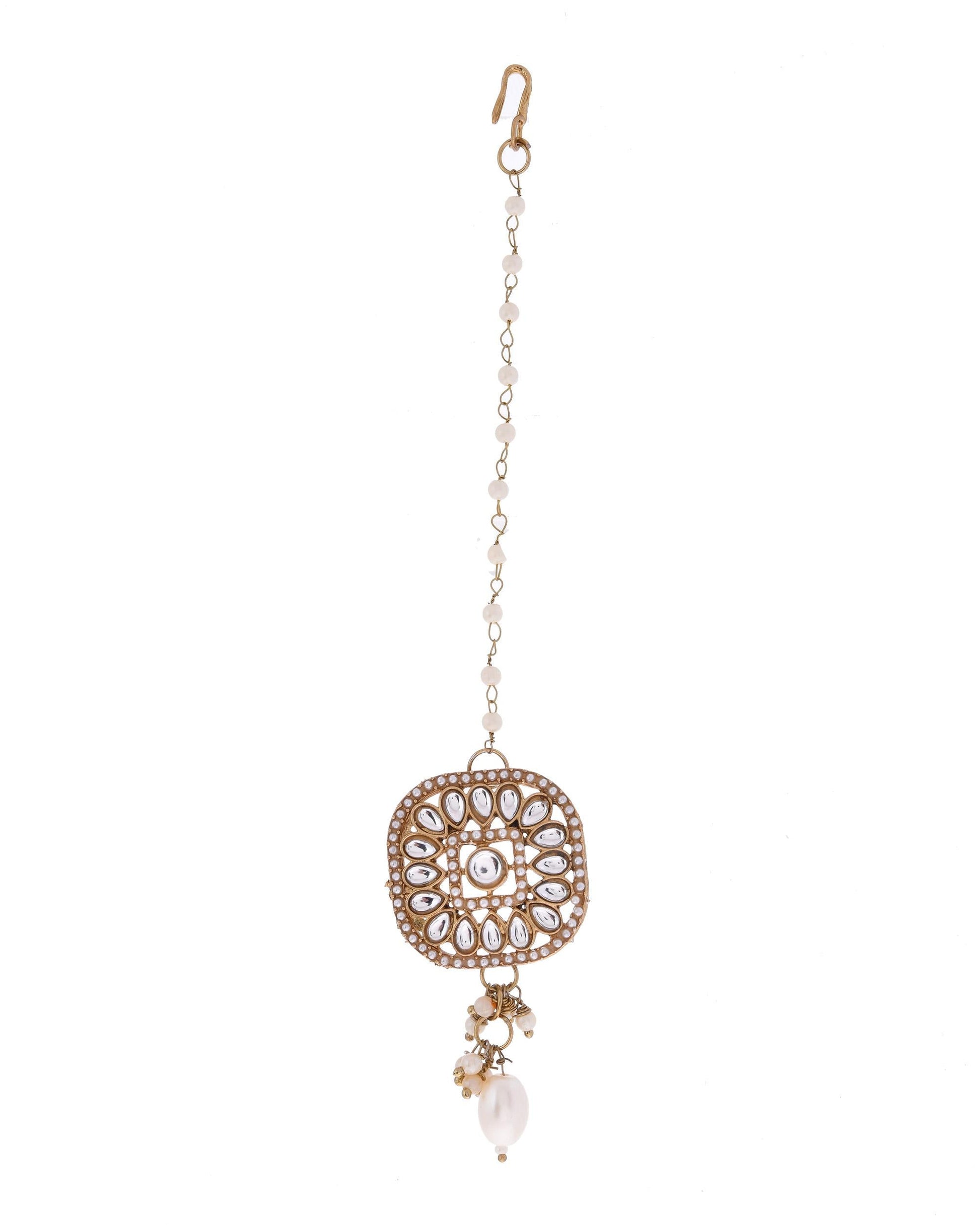 VOJ Gold-Polished Kundan Stone Studded Long Jewellery Set - Swadesiicart