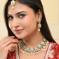 VOJ Gold-Polished Kundan Stone Studded White Necklace With Maang Tikka And Earrings Set - Swadesiicart