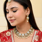 VOJ Gold-Polished Kundan Stone Studded White Necklace With Maang Tikka And Earrings Set - Swadesiicart