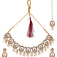 VOJ Gold-Polished Kundan Stone Studded White Necklace With Maang Tikka And Earrings Set - Swadesiicart